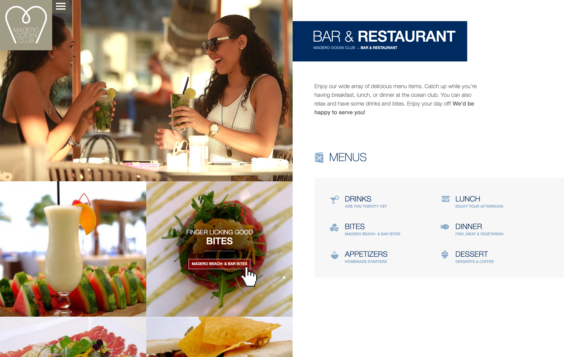 website screen menu page